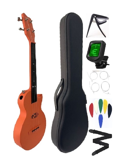 Carbon Fiber Ukulele Tam Profesyonel Ful Set Mat Turuncu