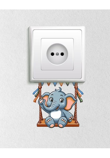 Salıncakta Sevimli Fil Dekoratif Priz Sticker 12x10 Cm