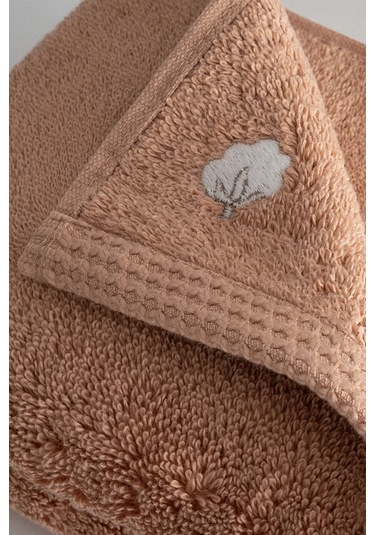 Ecocotton Pure Cotton Kahverengi Kelebek Bordürlü %100 Organik Pamuk 2'li El Havlusu Seti - 30 50 Cm Kahverengi