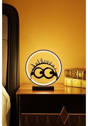Minion Gözlük Silüetli Metal Led Masa Lambası Dekoratif Çocuk Odası Işığı Eğlenceli Gece Lambası Minion