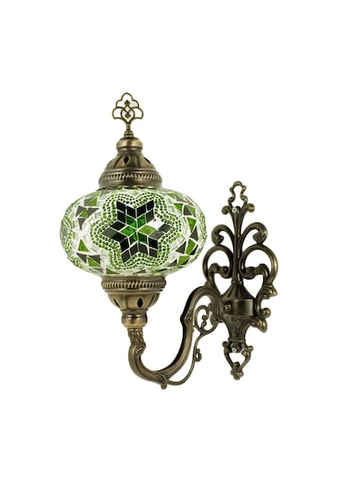 Dekoratif Mozaik Aplik Yeşil Renkli Duvar Lambası Yeşil