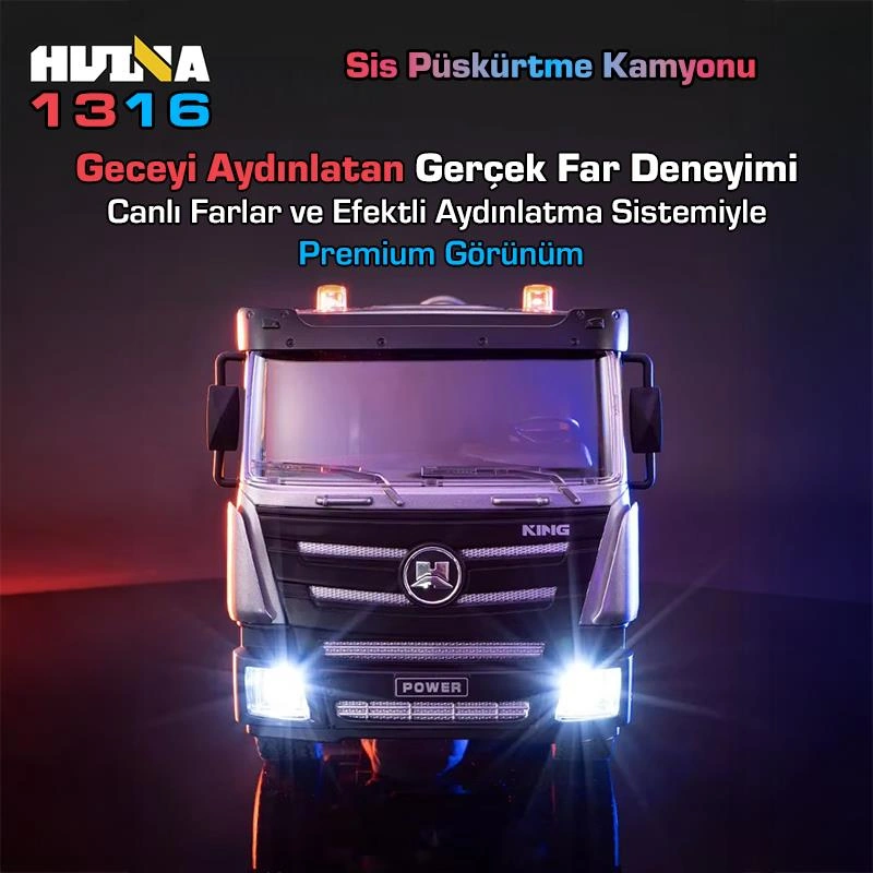 Huına 1316 1/18 Rc Sis Püskürtme Kamyonu İş Makinesi Uzaktan Kumandalı Rc Model - 2.4ghz Gerçekçi Similasyon Ses Ve Işık Sistemi