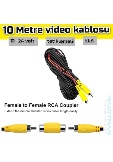 10 Metre Araç Kamerası Video Kablosu Tetiklemeli Rca Soket