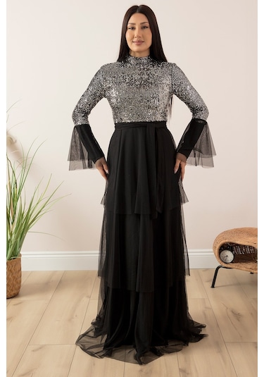 Kalopya Reyhan 13085 Tül Pulpayet Tesettür Elbise-