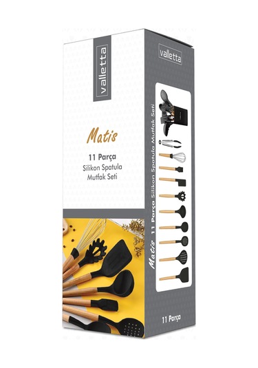 Valletta Matis Standlı 11 Parça Servis Seti Slikon Siyah