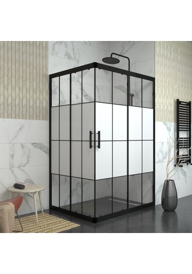Tekno Duş Black Rigel 6mm Karolajlı Kumlama Dikdörtgen Duşakabin Yarı Beyaz