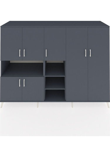 Kronos Dolap 13 Raflı 7 Kapaklı 220x59x163 Antrasit-antrasit Antrasit-antrasit