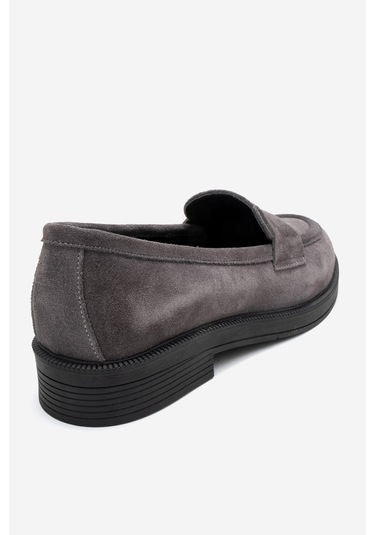Pline Füme Süet Hakiki Deri Kadın Loafer Ayakkabı Füme