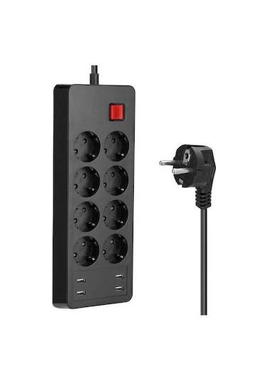 Pazly Jms Platooninsert Ac 4 Usb 8 Priz, 8 Priz Ve 4 Usb, Akıllı Telefon, Tablet, Masa Lambası, Bilgisayar, Ev, Ofis, Atölye İçin Şarj Cihazı 1.5 M