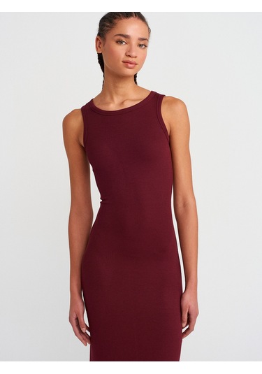Dilvin 91381 Yırtmaç Detaylı Midi Boy Elbise-bordo Bordo