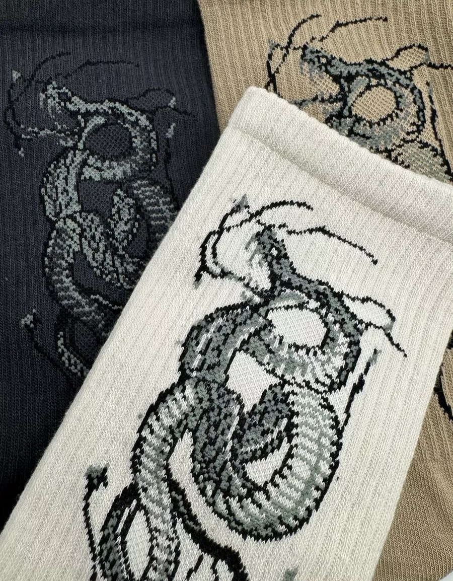 Yaelli Yılan Baskılı Uzun Çorap Seti 3 Çift 251888137 Gri