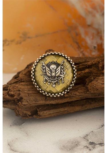 Sarı Mineli Osmanlı Devlet Arması Gümüş Rozet -8470 Gümüş