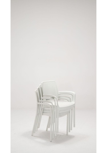 4 Adet Rattan Lüx Beyaz Sandalye / Balkon-bahçe-teras Beyaz