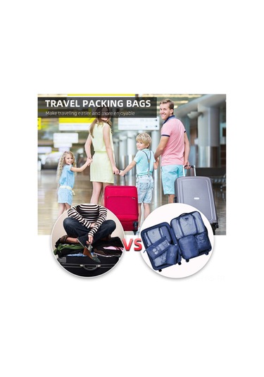 Hfambition Seyahat Çantası Giyim Sınıflandırma Organizer, 7'li Set, Su Geçirmez Kumaş, Çift Fermuar, Uzunluk Tasarrufu KOYU MAVİ