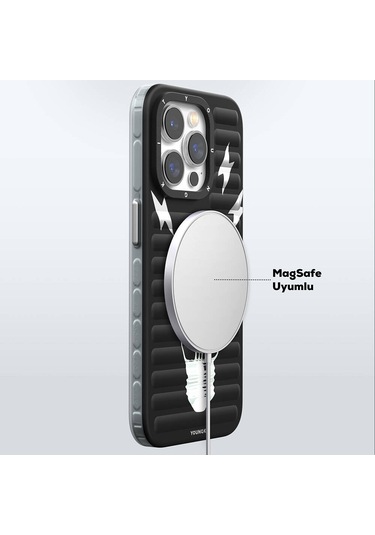 İphone 14 Pro Uyumlu Kılıf Magsafe Şarj Özellikli Youngkit Open Mind Serisi Kapak Siyah