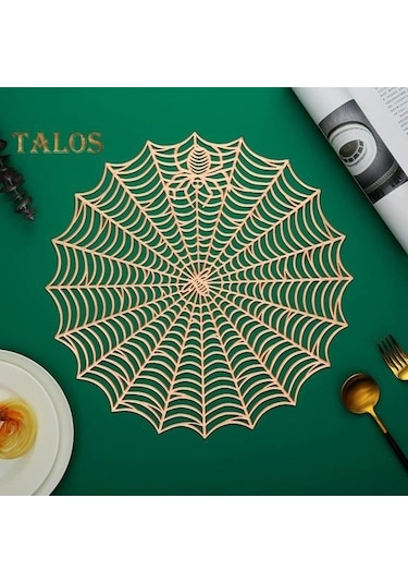 Altın Cadılar Bayramı Masa Yer Mat Yaratıcı Plastik Örümcek Web Yer Mat Su Geçirmez Yağ Yalıtım Kase Mat Amerikan Servis 56993601 Altın