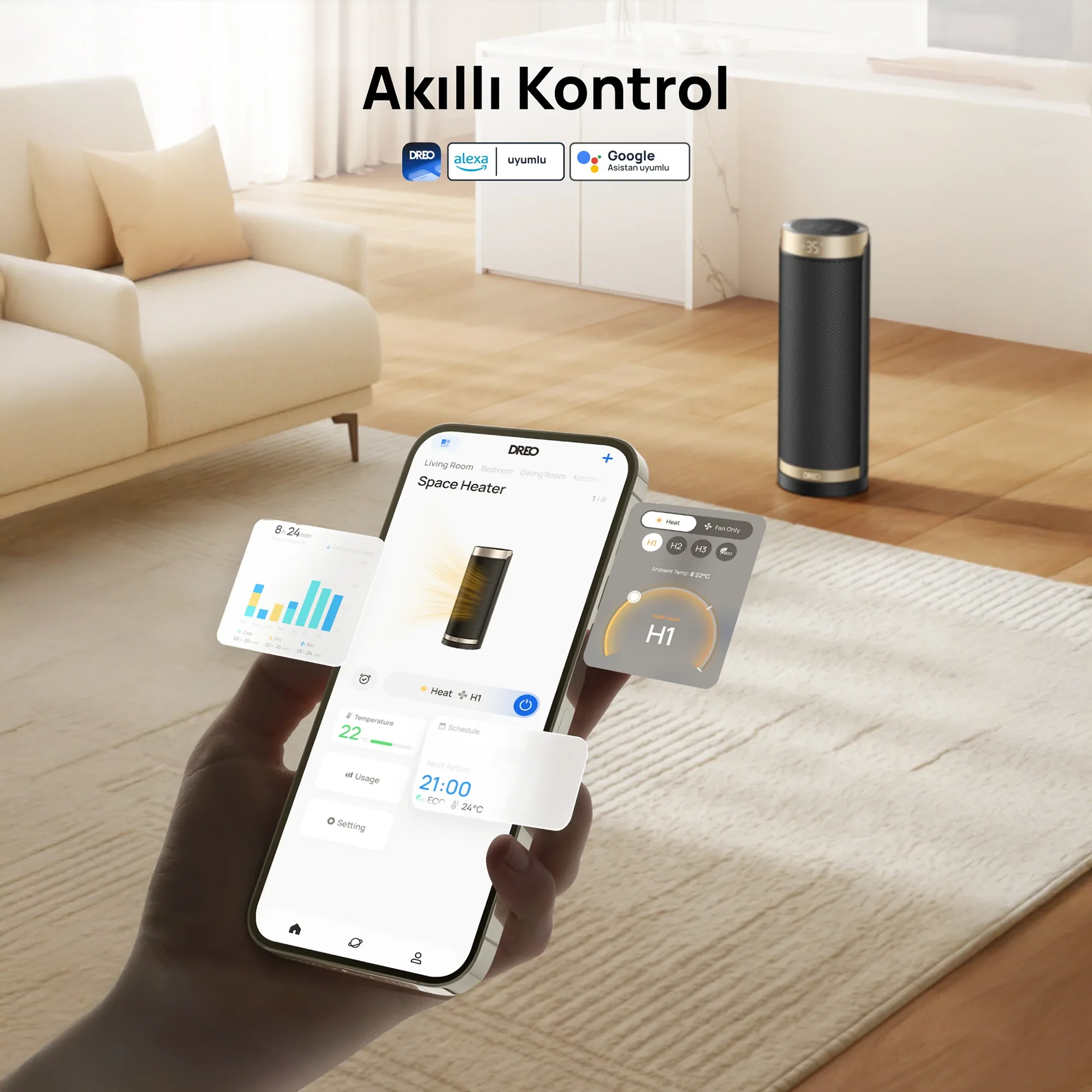 Dreo Solaris Slim H3s Akıllı Elektrikli Isıtıcı