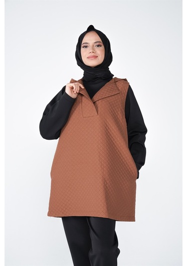 Jasmy Kapüşonlu Ve Cep Detaylı Kapitone Kumaş Süveter Kahve