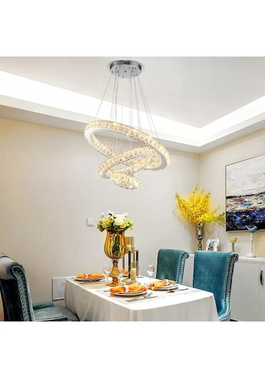 Alfa Kristal Taşlı 40 Lık Led Modern Salon Avize