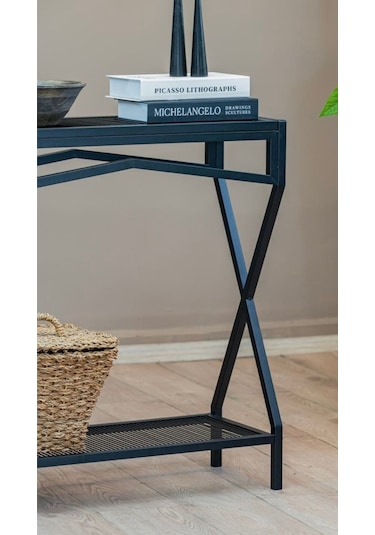 Uykula Modern Tasarım Siyah Metal Dresuar - Antre Ve Salon Konsolu 76 Cm