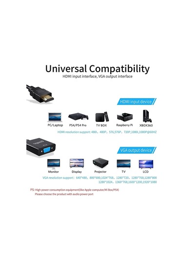 Essager Hdmı Uyumlu Vga Adaptör Kablosu 1080 P 3.5 Mm Jack Dönüştürücü Video Aux Ses Hdmı Uyumlu Vga Splitter Dizüstü Bilgisayar İçin