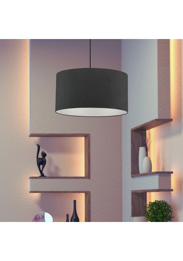 Dekoratif Mini Tekli Kumaş Sarkıt Hol Mutfak Çalışma Odası Avize Antrasit Anrasit