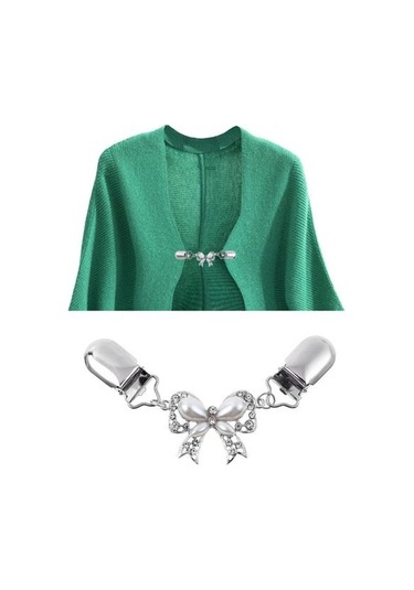 Beyaz Şık Kadın Taklidi Kakma Ilmek Hırka Yaka Klip Elbise Şal Toka Pin