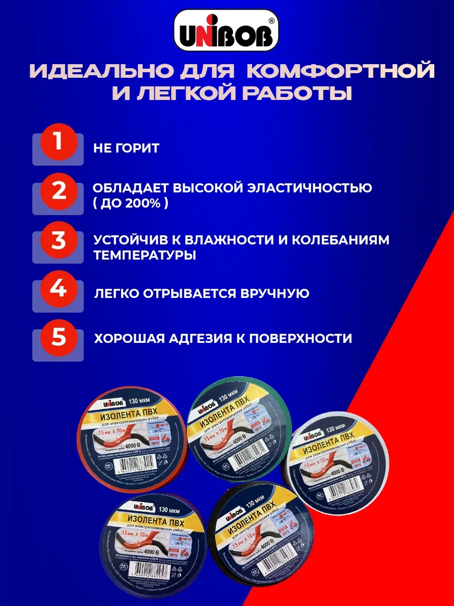 Unıbob 5 Renkli Elektrik Bandı Seti 15 Mm X 10 M 421670158