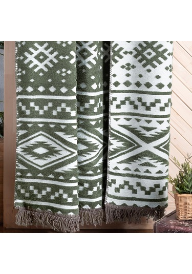 Sarev Etno Yeşil Çift Kişilik Pamuklu Battaniye 200 220 Cm Yeşil