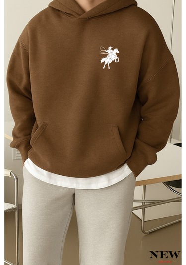 Koşan Atlı Baskılı Sweatshirt Kahverengi