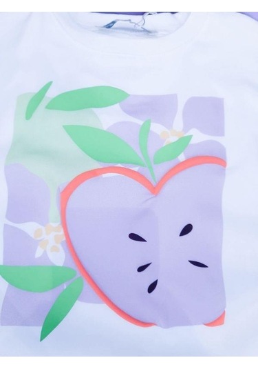 Kız Çocuk Pamuklu Elma Baskılı Bluz-14120 Ekru
