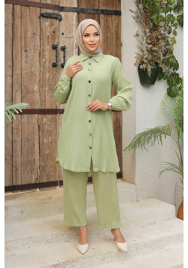 Büzgü Detaylı Tesettür Mint Takım Mint Mint Yeşili