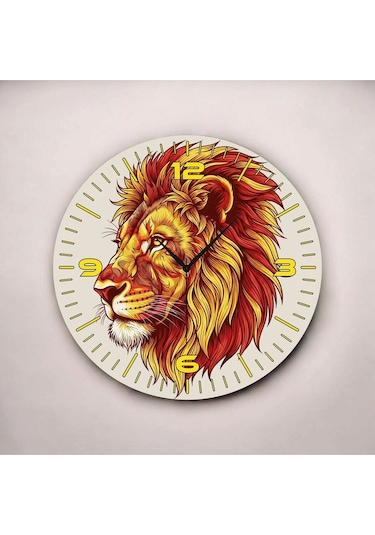 Renkli Baskı Aslan Hayvan Desenli Sayılı Hediyelik Ahşap Sessiz Duvar Saati 50cm ÇOk Renkli