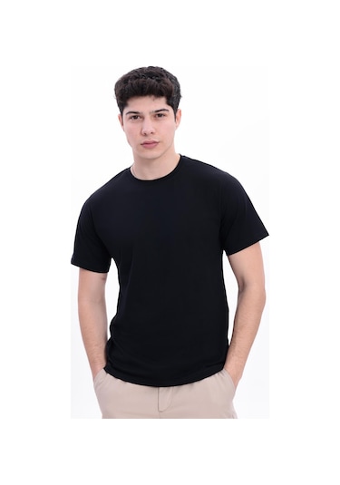Freemen Erkek/unisex Bisiklet Yaka Basic Tişört %100 Pamuk Siyah