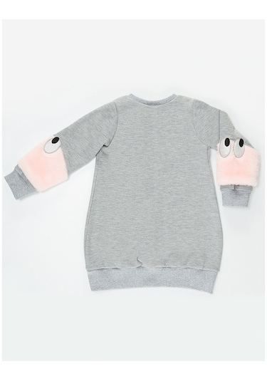 Denokids Mushi Peluş Kollu Kız Elbise Çok Renkli