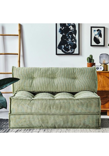 Homedius Mocca Fitilli Kadife Çift Kişilik Katlanır Yatak Olabilen Koltuk-çağla Yeşili Gri