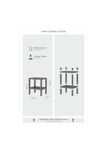 2 Katlı Dikey Raf, Plastik Sehpa, Çiçeklik, Saksılık, Banyo Mutfak Rafı, Yeşil Yeşil