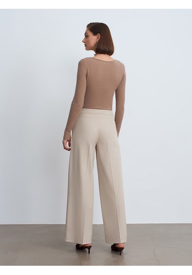 Dilvin 72244 Gold Düğmeli Geniş Paça Pantolon-taş Taş