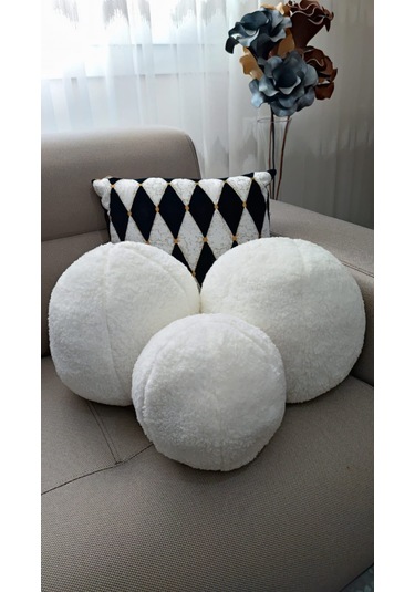 Oneplise 3'lü Top Kırlent 2 Büyük Ekru 1 Küçük Ekru (42/25 CM)