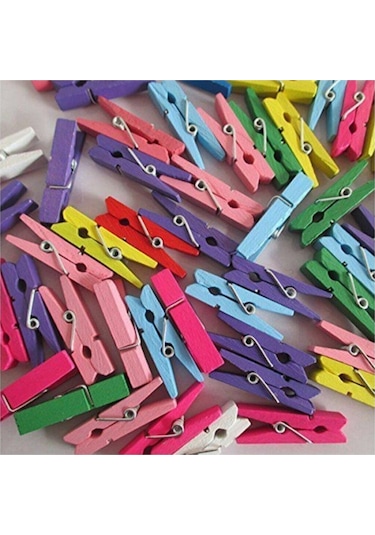 100 Adet Mini Mandal Minik Mandal Dekoratif Süsleme Renkli Mini Ahşap Mandal 1.kalite