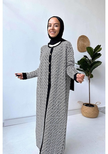 Kahijab Siyah/beyaz Desenli Hırka Siyah