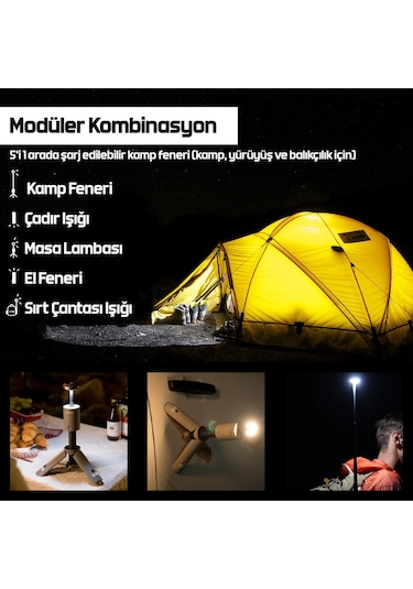 Roxform Outask Teleskopik Şarjlı Kamp Feneri, Bataryalı, Powerbank Özellikli, Led Aydınlatma, Kamp Lambası Haki Yeşili