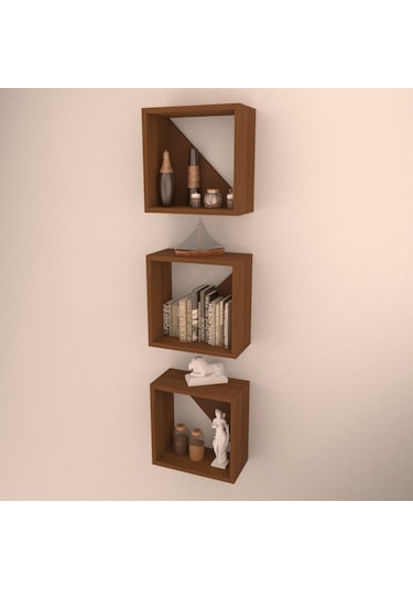 Rafkestir 3 Lü Florence Duvar Rafı Hareli Ceviz (Mat)