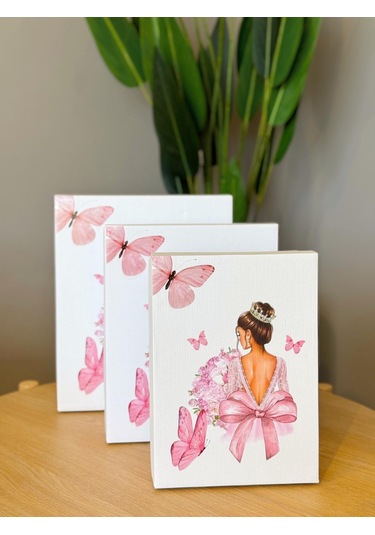 Gelin Kelebek Model Çeyiz Kutusu-3 Lü -gelin Kutusu-gelin Bohça Kutusu-gelin Hediye Kutusu