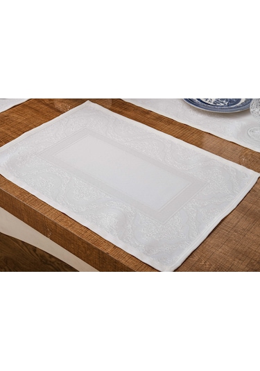 Finezza Roma Jakar Polyester Kumaş KremAmerikan Servis 34x46 cm Krem 4 Ad-1385 Krem