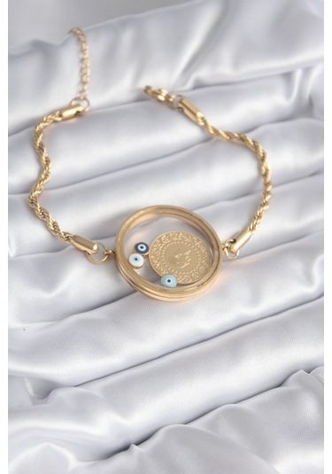 Açılabilir 316l Çelik Gold Renk Burgu Zincir Fanus Çeyrek Model Kadın Bileklik