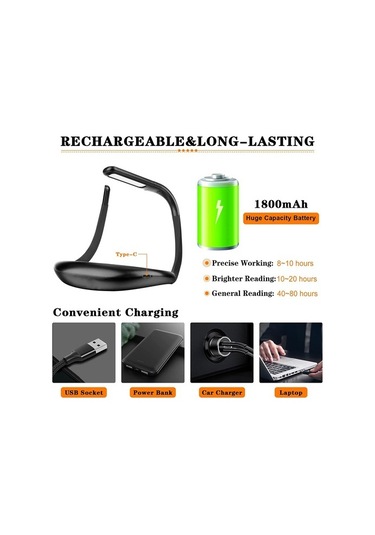 Szypzstore Okuma Işığı, Boyun Kitap Işığı, Şarj Edilebilir, 3 Renk Ayarlanabilir Parlaklık, Esnek Kol, Okuma, Kamp Için Gece Lambası 8psokı Beyaz
