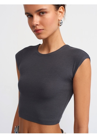 Dilvin Pamuk Ve Modal Karışımlı Crop Top Antrasit