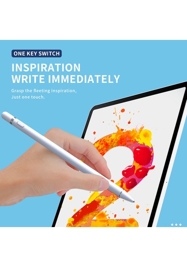 Skycity Beyaz Aktif Kapasitif Kalem, Bakır Uç Ve Kumaş Uçlu, 8 Saat Kullanim Süresi, Usb Şarjlı, 1 Aylık Bekleme Modu