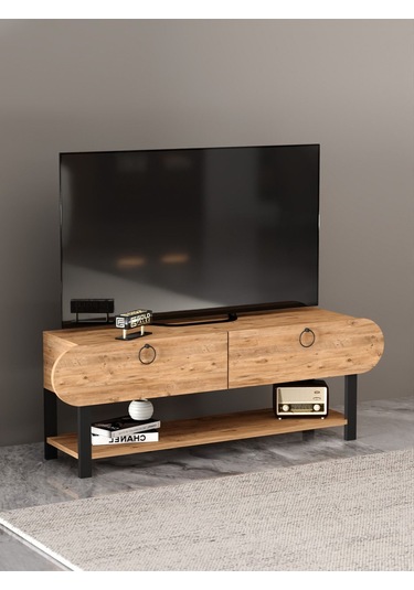 Tv Sehpası Tv Ünitesi Kapaklı Raflı Setro Atlantik Çam Kahverengi